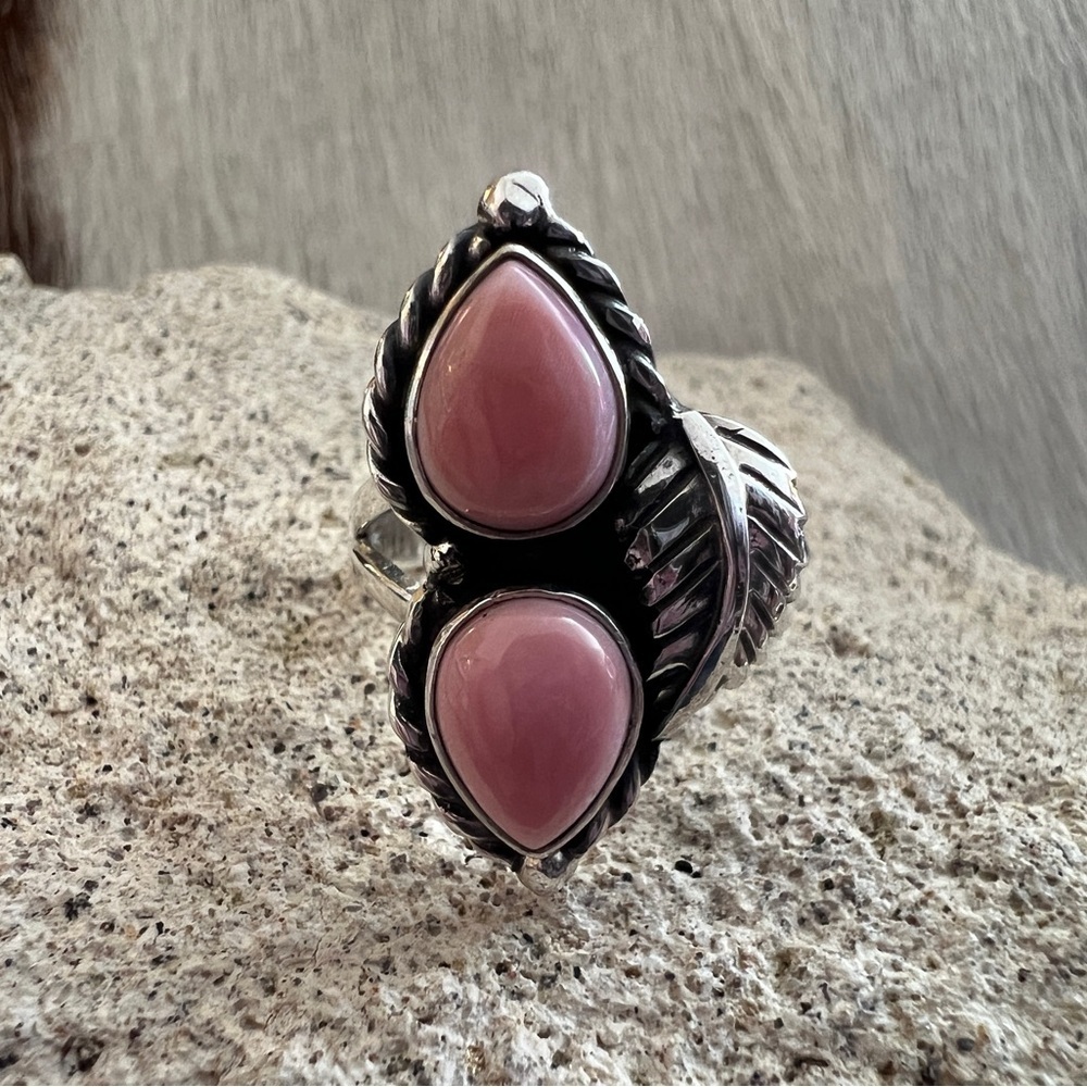 ❤️Queen Pink Conch 2Stone Decorative 925 Navajo Southwestern Statement Ring Sz 6